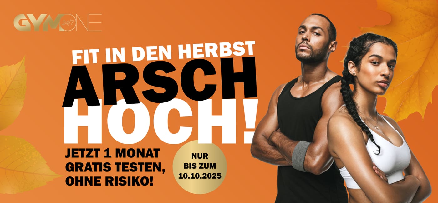 GymOne Herbst-MaxiCard „Fit in den Herbst“, Vorder- und Rückseite