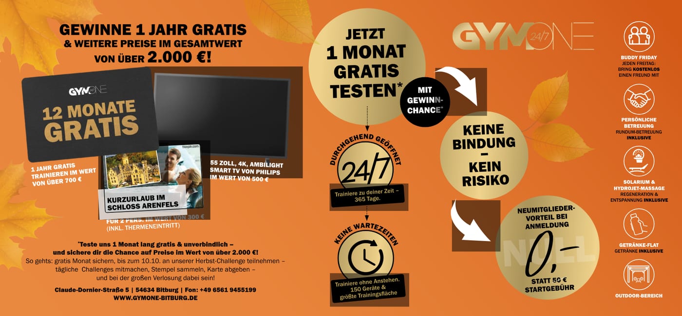 GymOne Herbst-MaxiCard „Fit in den Herbst“, Vorder- und Rückseite