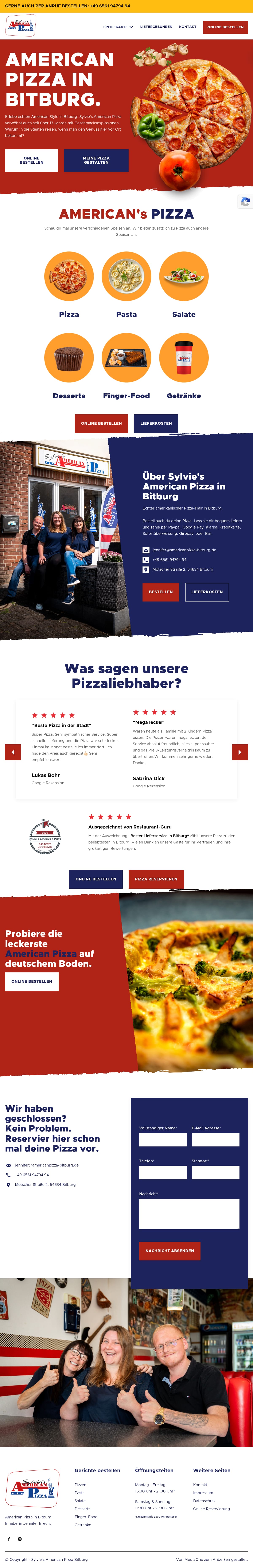 Startseite der Website der Pizzeria American Pizza Bitburg