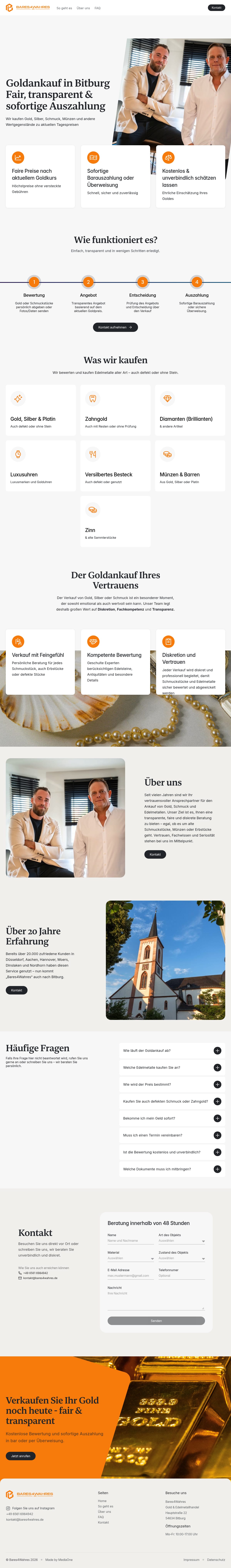 Startseite der Website von Bares4Wahres für Gold- und Edelmetallankauf