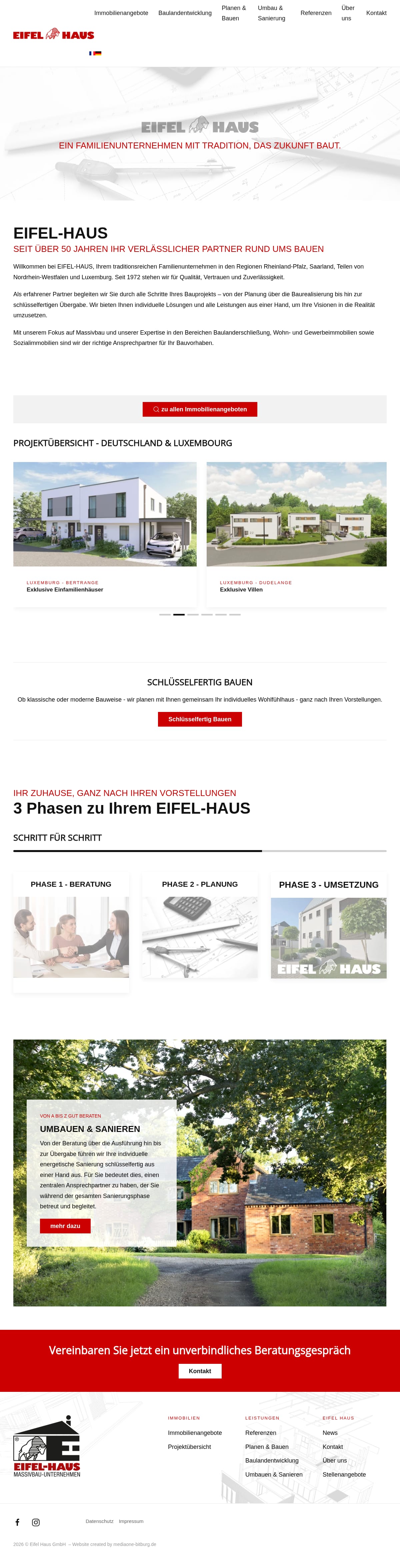 Startseite der Website der Immobilienfirma Eifel-Haus