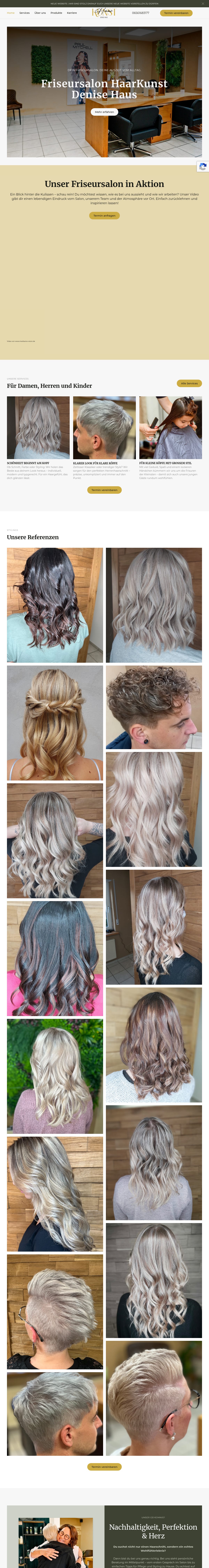 Startseite der Website des Friseursalons Haarkunst Denise Haus