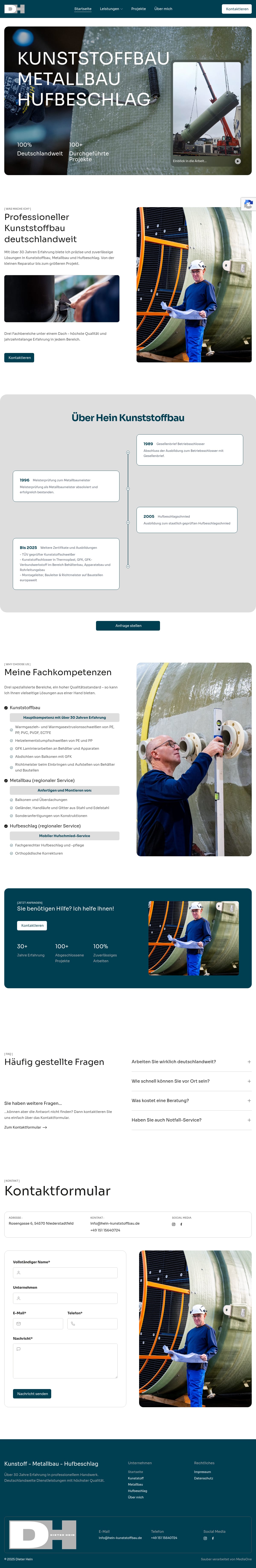 Startseite der Website von Hein Kunststoffbau
