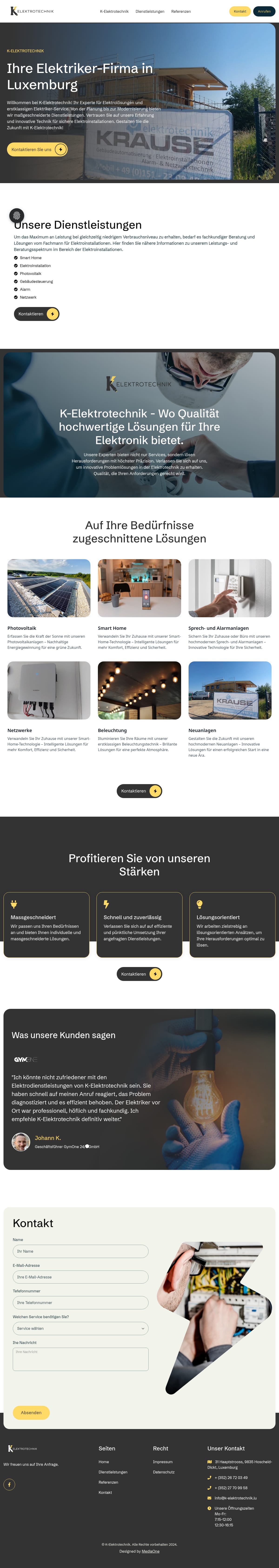 Startseite der Website des Elektrobetriebs K-Elektrotechnik