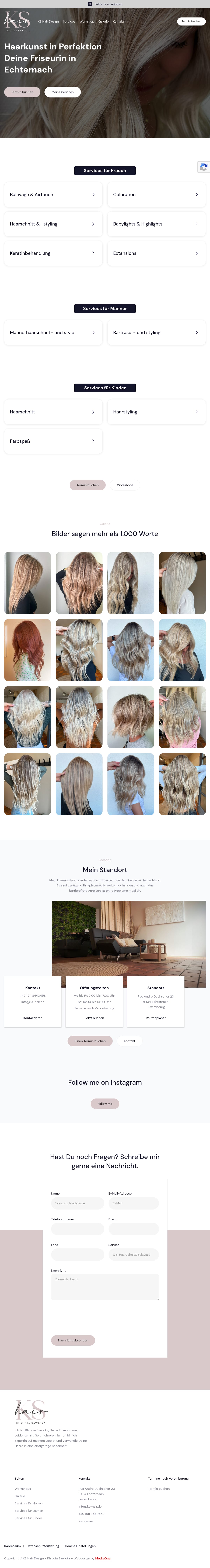 Startseite der Website des Friseursalons KS Hair